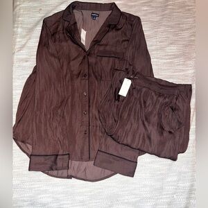 NWT GapBody Brown Satin Pajama Set Size Small ($120 Retail)